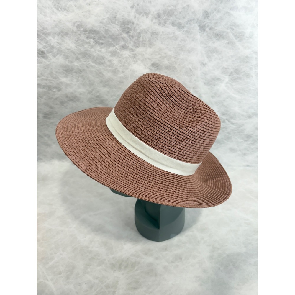 Nordstrom Womens Mauve Pink Straw Fedora Sun Hat Cream Ribbon One Size